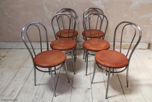 Set Of 6 1970's Italian Steel Dining Chairs
