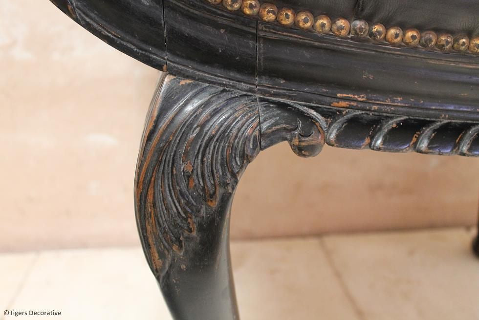 Ebonised & Leather Stool