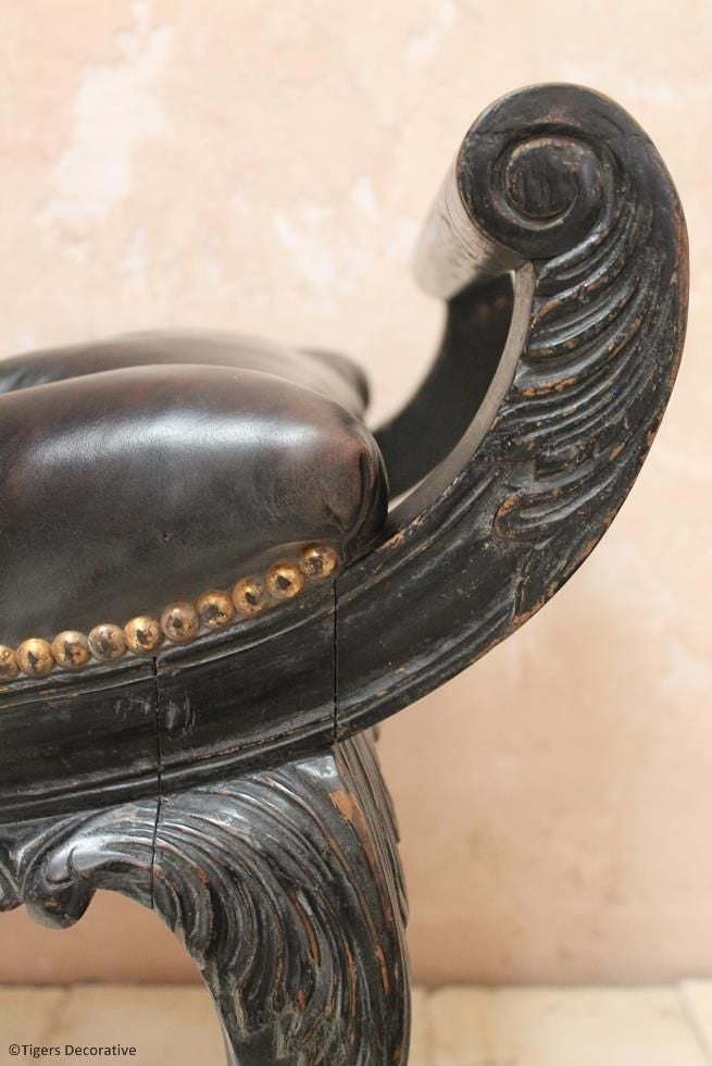 Ebonised & Leather Stool