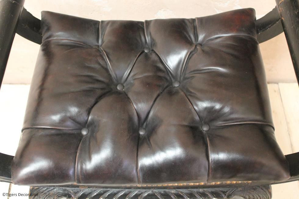 Ebonised & Leather Stool