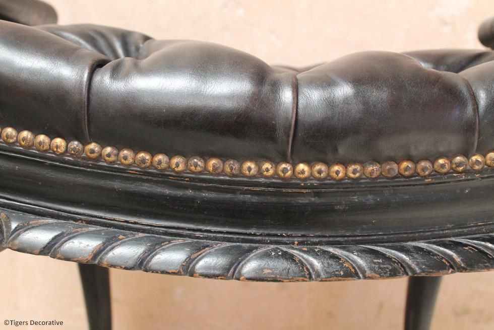 Ebonised & Leather Stool