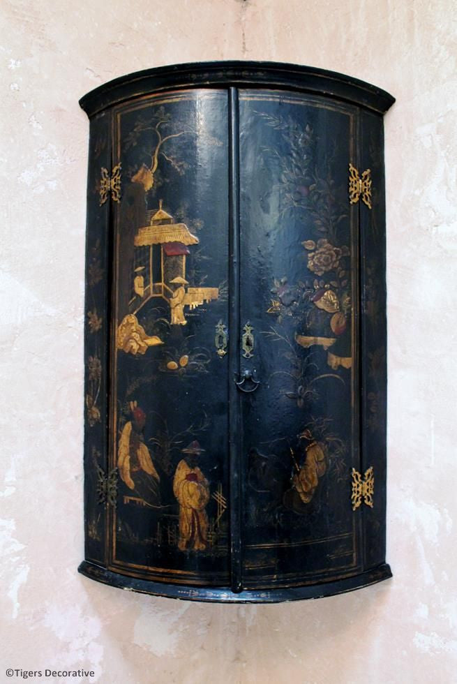 Lacquered Bow Fronted Corner Cupboard