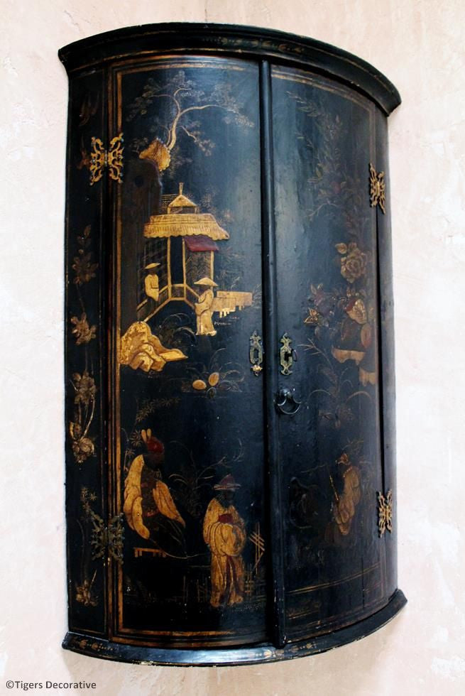 Lacquered Bow Fronted Corner Cupboard