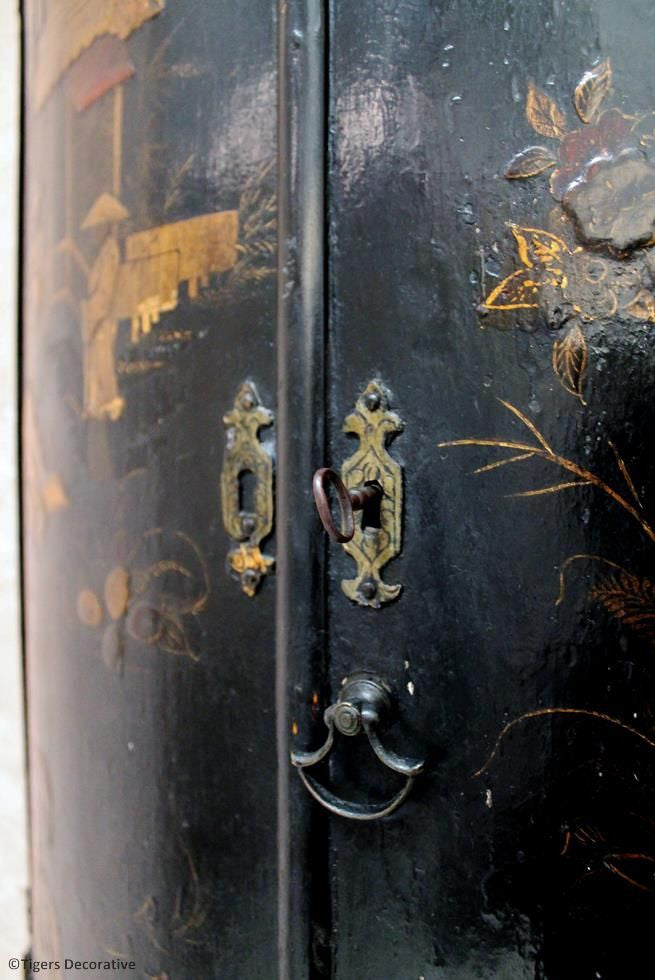 Lacquered Bow Fronted Corner Cupboard