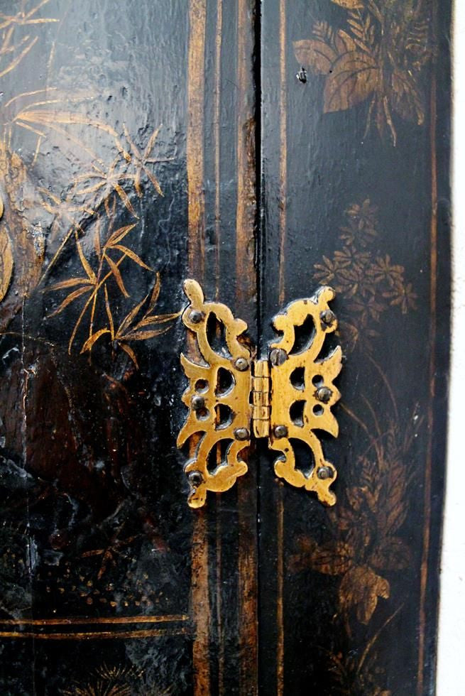 Lacquered Bow Fronted Corner Cupboard
