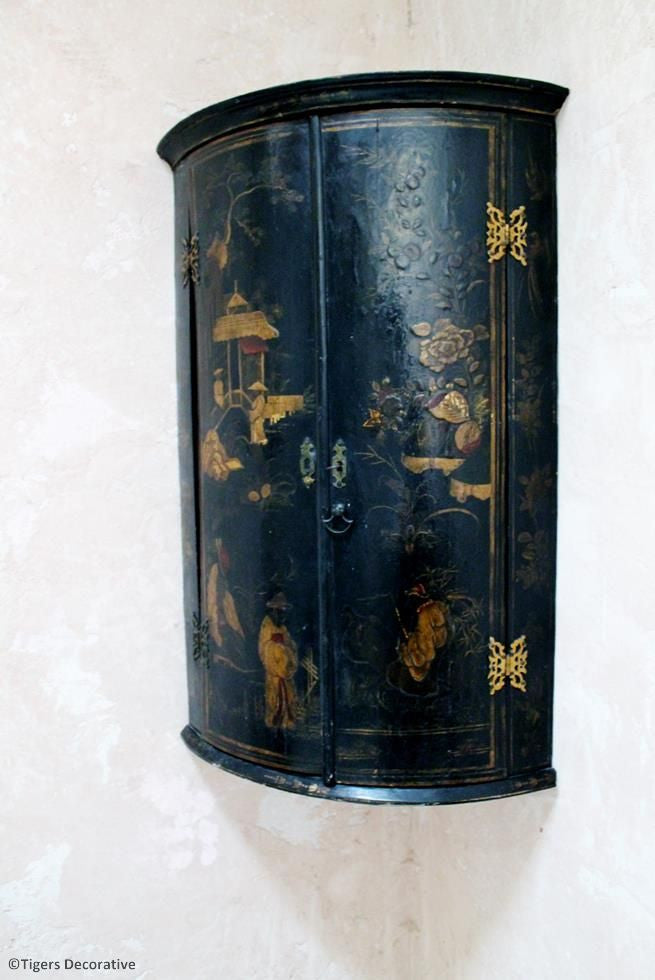 Lacquered Bow Fronted Corner Cupboard