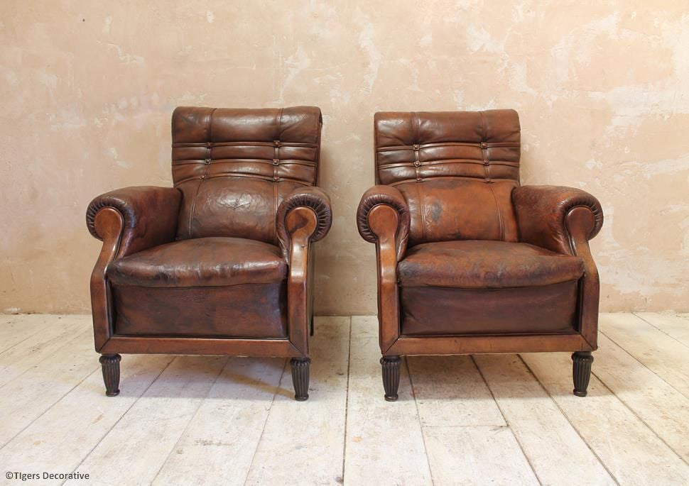 Pair of Edwardian Leather Club Chairs
