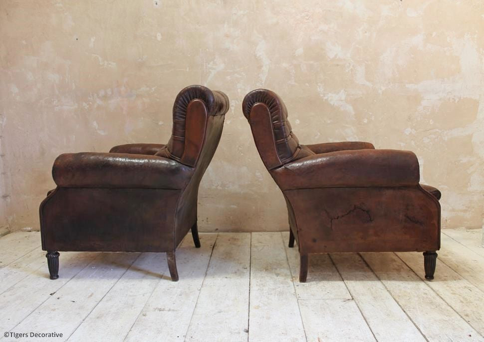 Pair of Edwardian Leather Club Chairs