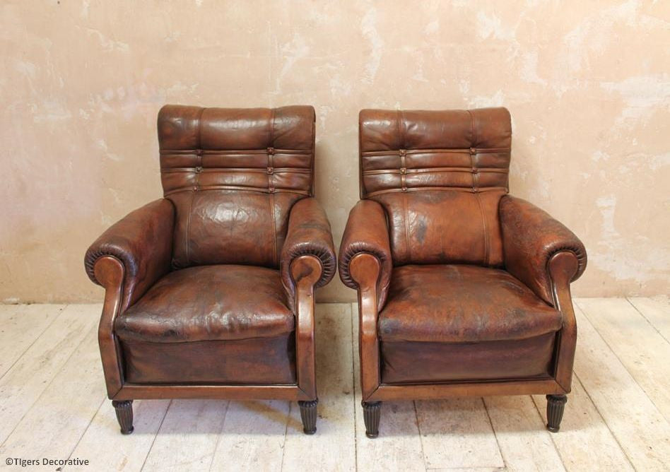 Pair of Edwardian Leather Club Chairs