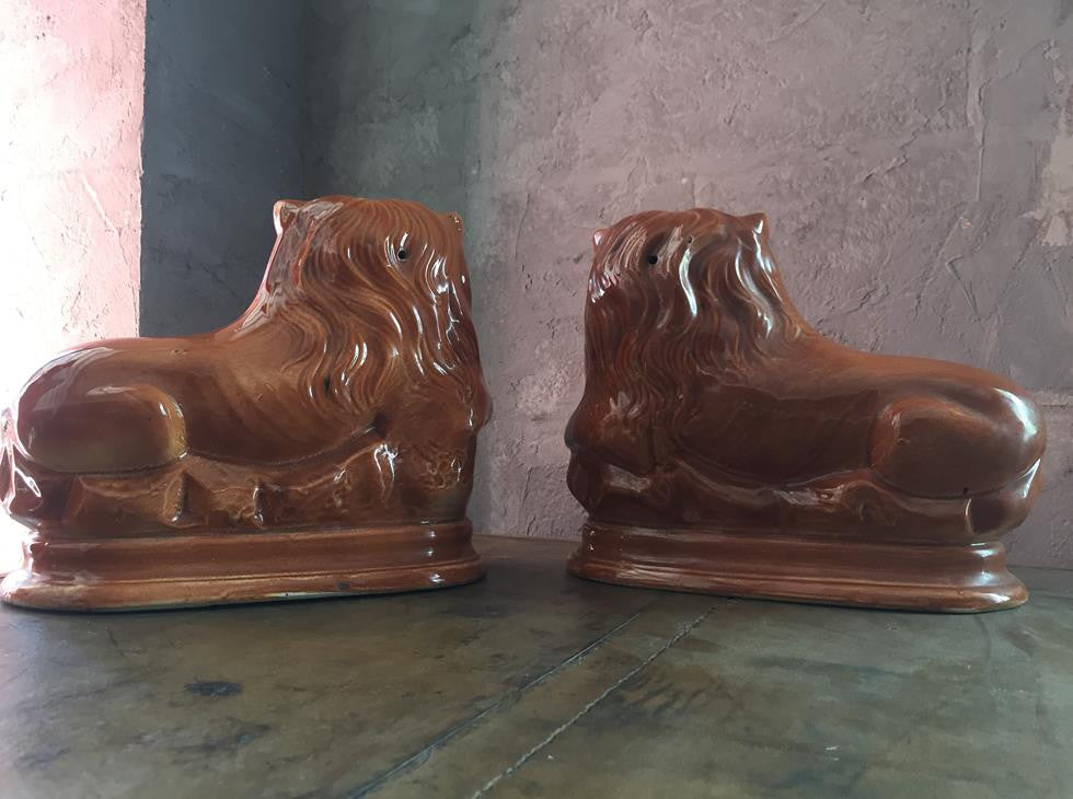 Pair Of Pottery Lions